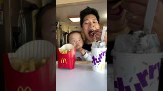 Toddler can't resist dipping fries in the Oreo McFlurry #shorts