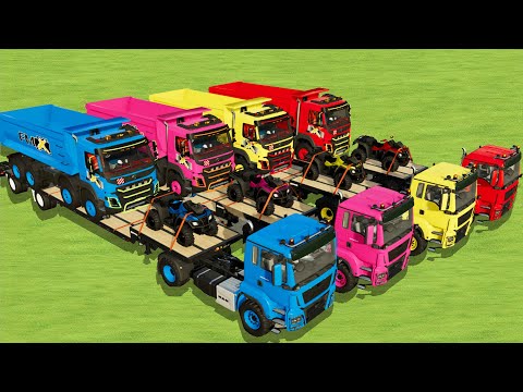 TRANSPORT MINI PORSCHE VOLVO COLORED TRUCKS TRACTORS WITH CLAAS TRACTORS - Farming Simulator 22