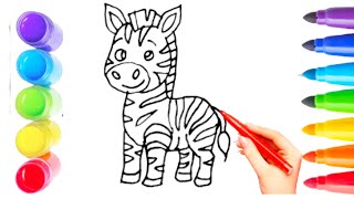 How To Draw cute zebra Drawing, Painting & Coloring For Kids and Toddlers -child Art 