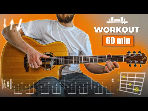 60 MIN GUITAR WORKOUT - for BEGINNERS on Acoustic Guitar - Chords, Rhythmic pattern, Arpeggios