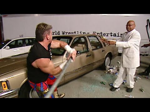 Kurt Angle tricks Eddie Guerrero into destroying Theodore Long’s car: SmackDown, Aug. 26, 2004