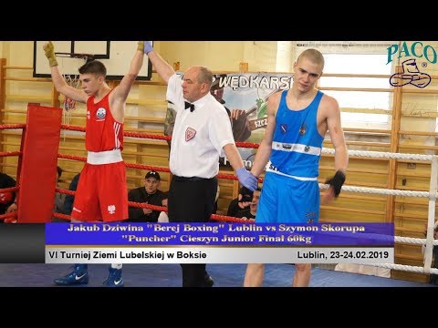 Jakub Dziwina Berej Boxing Lublin vs Szymon Skorupa Puncher Cieszyn Junior Finał 60 kg Ziemi