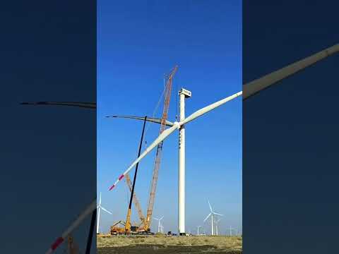 Awesome moment installing wind turbine with crane