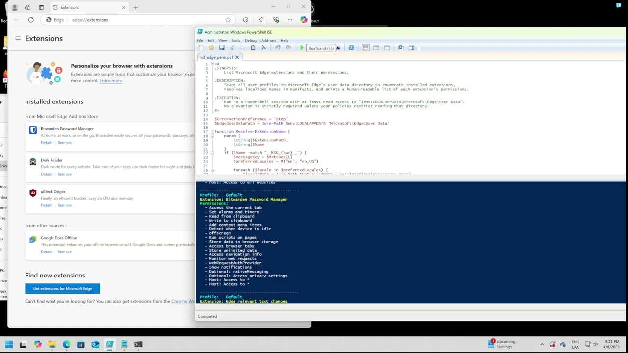 List microsoft edge extension permissions powershell script vsociety