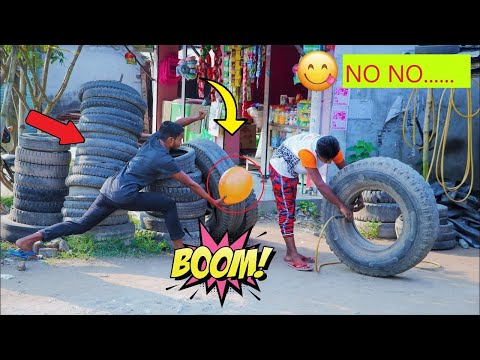 Tyre Blast Prank with Popping Balloons  Crazy REACTION with Popping Balloon Prank Part 6