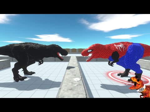 DARK TYRANNOSAURS VS SPIDERMAN TYRANNOSAURS DEATH ROAD - ANIMAL REVOLT BATTLE SIMULATOR