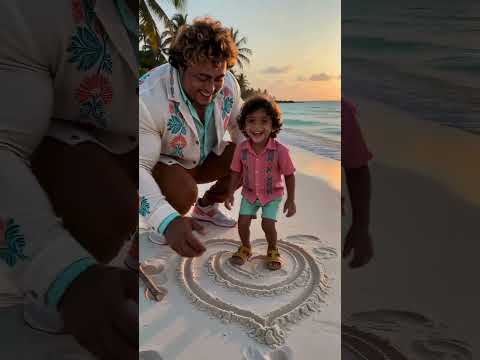 Dibujando el corazón más grande en la arena con mi peque 🏖️❤️