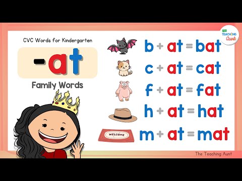 CVC WORDS FOR KINDERGARTEN | -AT Word Family | Learn How To Read | Reading 3-Letter Words