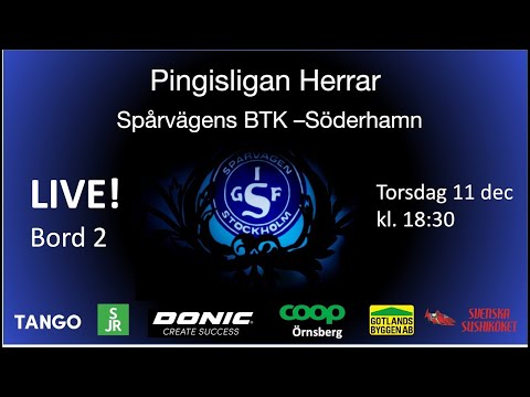 LIVE | Spårvägens BTK - Söderhamn | Bord 2 | Pingisligan Herrar 2025-2026 | Omgång 7