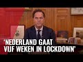 Toespraak Rutte vanuit Torentje: Nederland vijf weken op slot