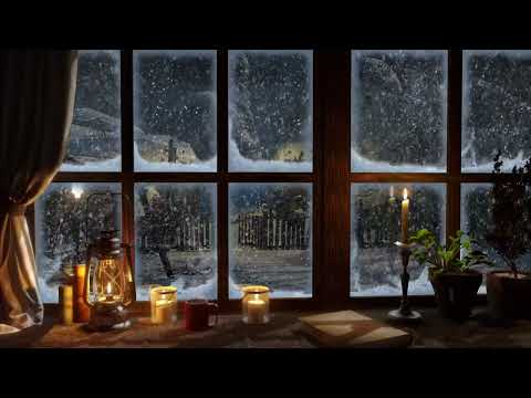 Атмосфера из окна салона холодным снежным зимним днем | Звуки снежной бури 8 часов