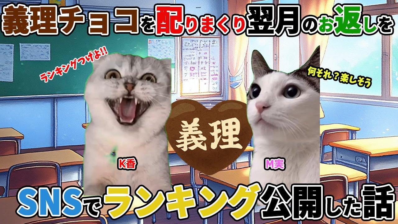【ほぼ実話】義理チョコを配りまくり、翌月のお返しをSNSでランキング公開した話【猫ミーム】【猫マニ】