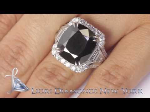 BDR-SOLD-048 - 12.73 Carat Cushion Cut Natural Black Diamond Engagement Ring 14k Vintage Style