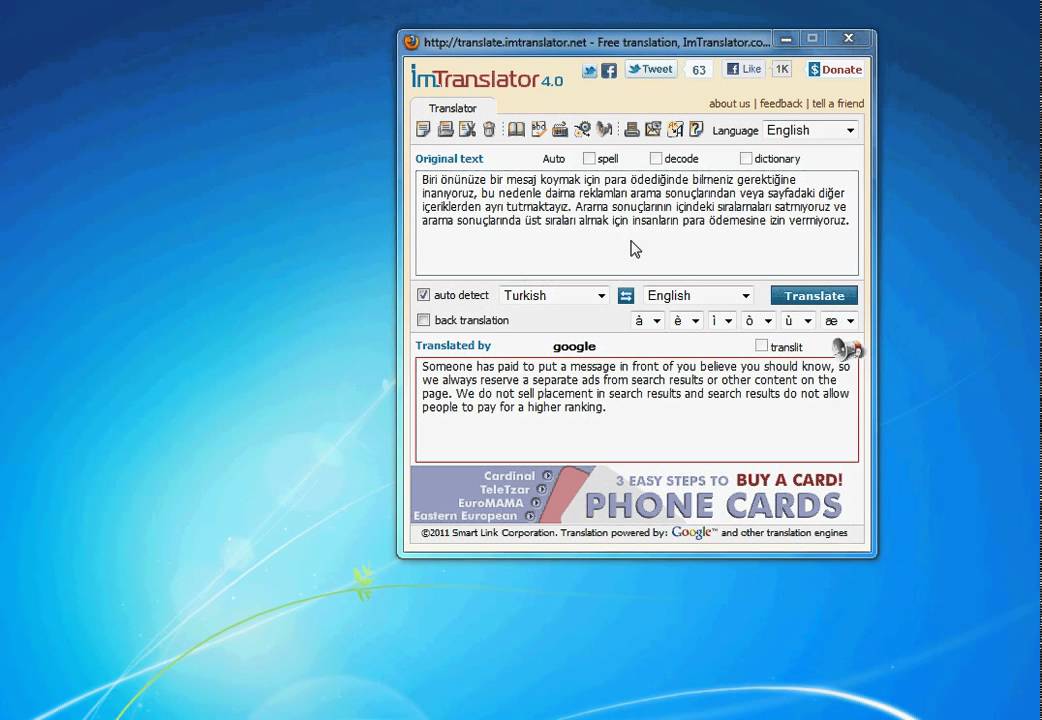ImTranslator language detection