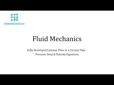 Fluid Mechanics - Laminar Flow in a Pipe, Pressure Drop and Velocity Equations