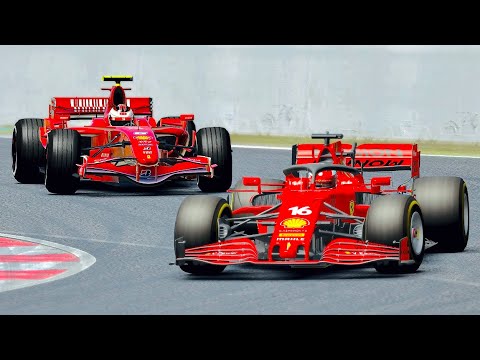 Ferrari F1 2021 vs Ferrari F1 2007 (Leclerc vs Raikkone) at Barcelona GP