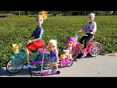 BIKES & LOL Surprise ! Elsa and Anna toddlers - park playing adventure