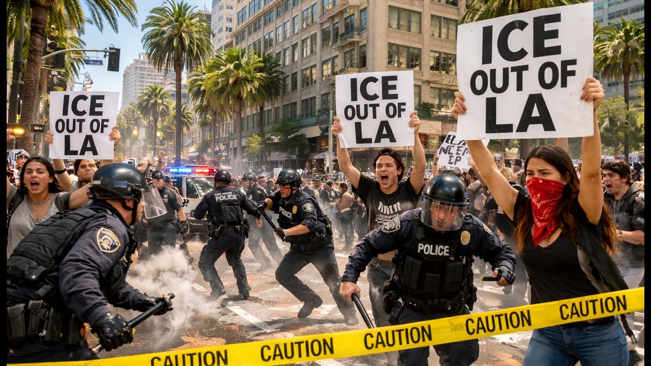 🚨 LIVE: Anti-ICE Protest ERUPTS in Downtown LA | Crowd Takes Over Streets