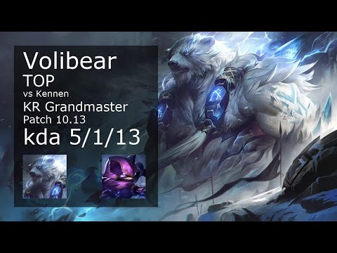 Volibear Top vs Kennen - KR Grandmaster 5/1/13 Patch 10.13 Gameplay // [롤] 볼리베어 vs 케넨 탑