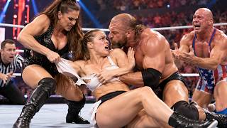 Download lagu wwe Ronda Rousey and Kurt Angle vs. Triple H and Stephanie Wrestlemania 34 mp3