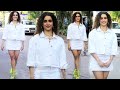 Sanya Malhotra Looks Stunning In All White Dress Snapped At Juhu For Film Promotion