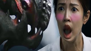 Monster eats subway people and Woman watches