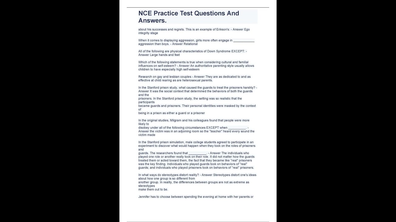 NCE Practice Test Questions And Answers pdf