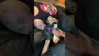 Getting a Geometric Sleeve with Chrysanthemum Tattoo from Mitch Koch @ Sleepy Reaper Tattoo