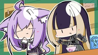 初めて会うらでんちゃんにメロメロなおかゆ先輩【ホロライブ切り抜き漫画】【ホロライブ /猫又おかゆ/儒烏風亭らでん】【手描き】