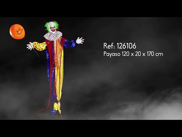 Vídeo relacionado con JOYIN Payaso de halloween de pie, Payaso hablando animatrónico espeluznante púrpura con movimiento y luz, decoraciones gigantes de halloween activadas por sonido para accesorios