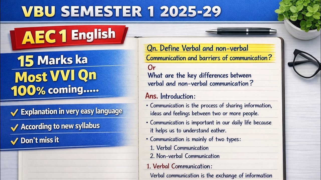 Sem1 AEC 1 English | Verbal and Non Verbal communication VVI Qn | VBU FYUGP 2025-29