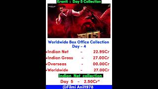 Kranti Box Office Collection Day 5 #shorts #sandalwood #darshantoogudeepa #ravichandran #short