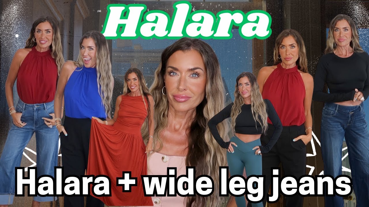 Halara + wide leg jeans trendy try on haul | Back to work attire | work out enthusiast haul