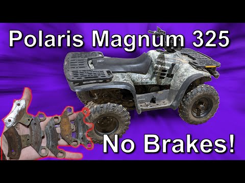 Changing 2002 Polaris Magnum 325 brake pads. Fully metallic to carbon fiber swap 😂