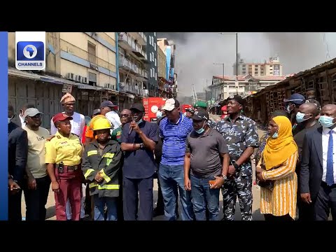 Sanwo-Olu Inspects Fire Scene On Lagos Island, Orders GNI Building Pulled Down
