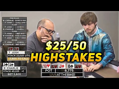 TOP SET vs TOP TWO PAIR - CHARLIE CARREL PLAYS HIGHSTAKES @BallyPokerLive