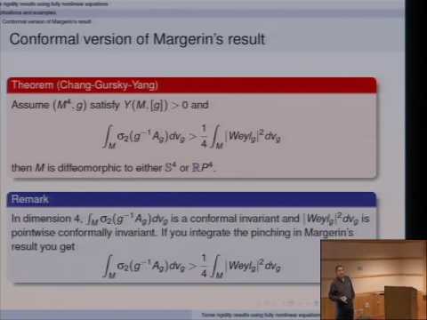 GPDE Workshop   Some Rigidity Results Using Full Non Linear Equations   Djadli hi
