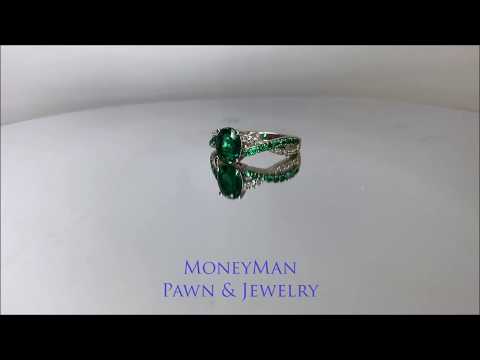 MoneyMan Pawn Jewelry - White Gold Emerald and Diamond Ring