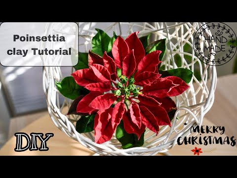 DIY. Handmade Poinsettia clay Tutorial [polymerclay, coldporcelain, sugar craft, airdry clay]
