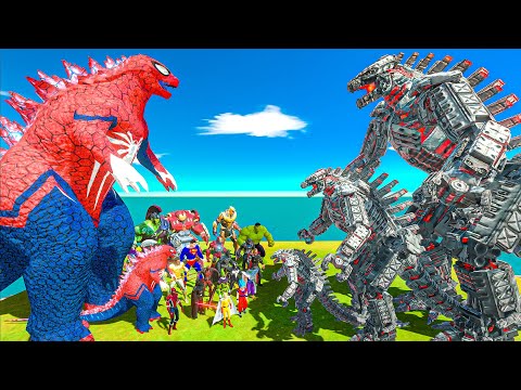 Spider Godzilla revolt battle with Superheroes vs Mechagodzilla