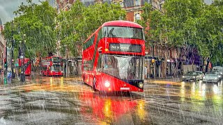 Heavy Rain Hits London ☔️ Rainy West End Walk, London Streets in Early Morning | 4K HDR