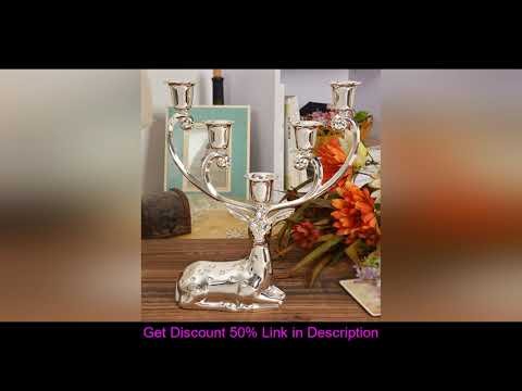 Best IMUWEN Shiny Silver Finish Metal Reindeer Shape Candle Holder 5-Arms Decorative Candlestick Zi