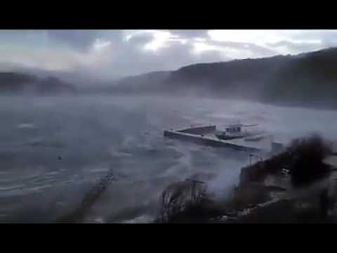 Hurricane force Bura wind on Rab Island, Croatia
