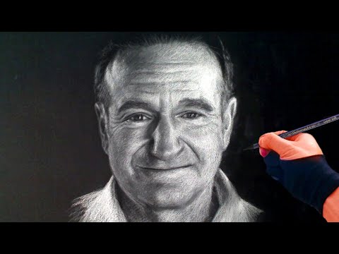 Robin Williams White Charcoal Portrait Drawing