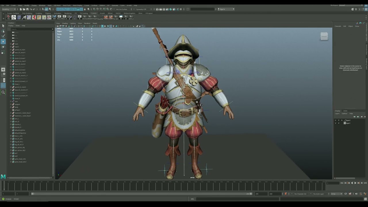 Crossbowman unidade irreal 16 anima&ccedil;&otilde;es rig em maya Modelo 3D