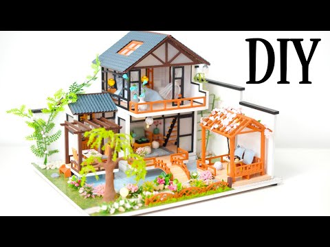 DIY Miniature Dollhouse Kit || Bamboo Garden  - Garden Villa - Relaxing Satisfying Video