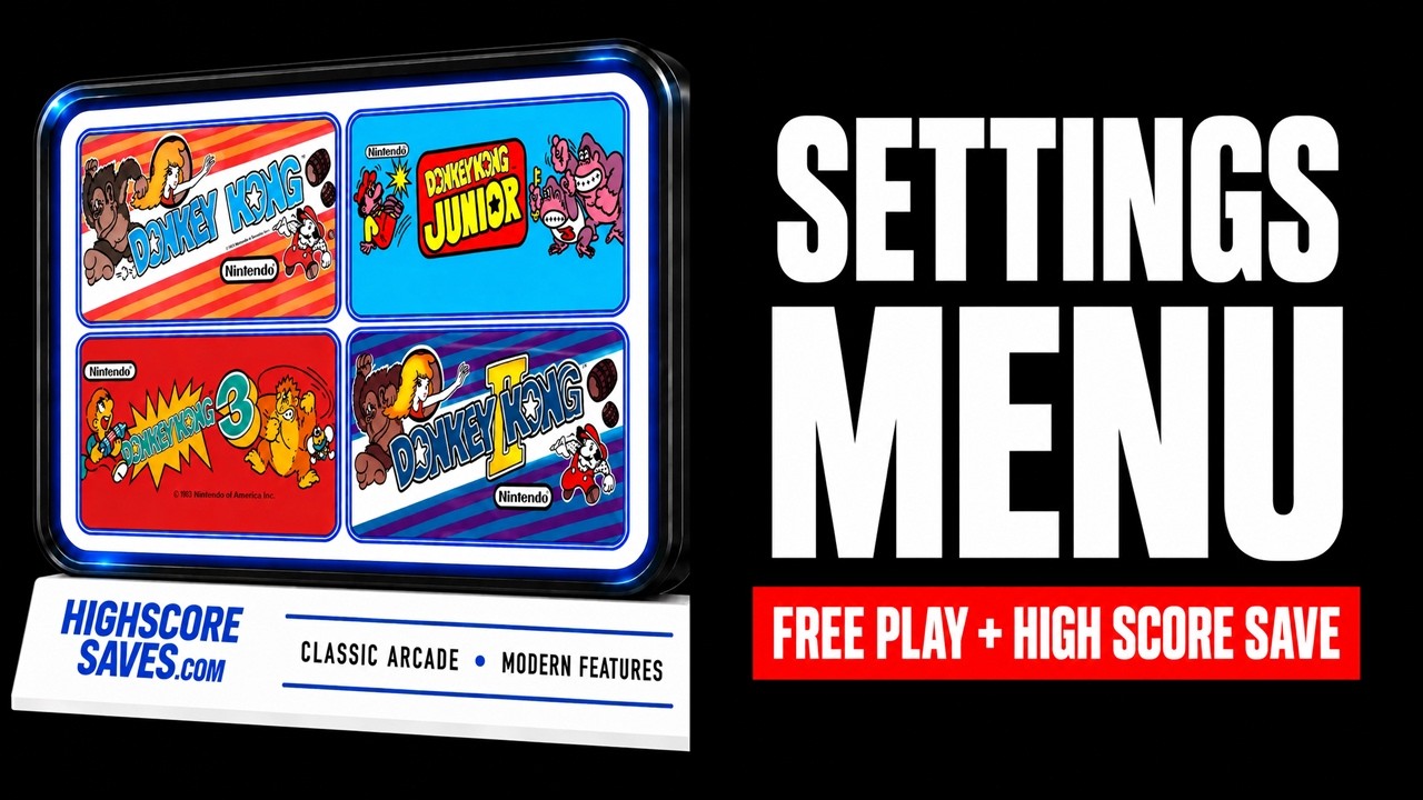 Donkey Kong Rearranged 3DK and 3DKJr Multigame Free Play and High Score Save Kit settings menu video preview