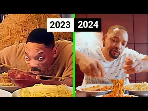 Will Smith Eating Spaghetti AI Video - (2023 vs 2024)