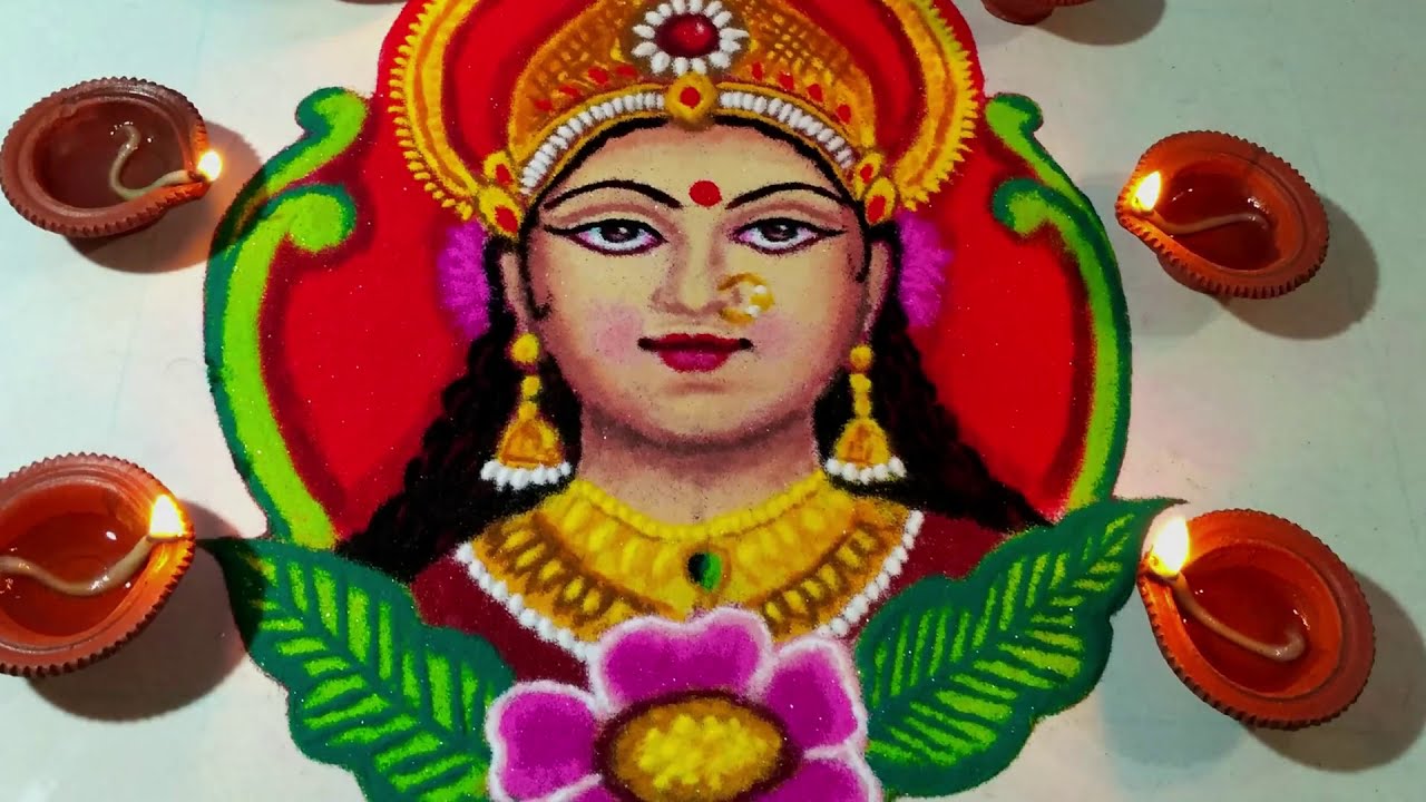 laxmi goddess portrait rangoli design by jeet rangoli