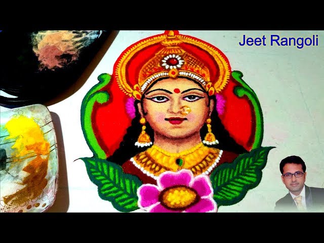Laxmi goddess portrait rangoli design by jeet rangoli